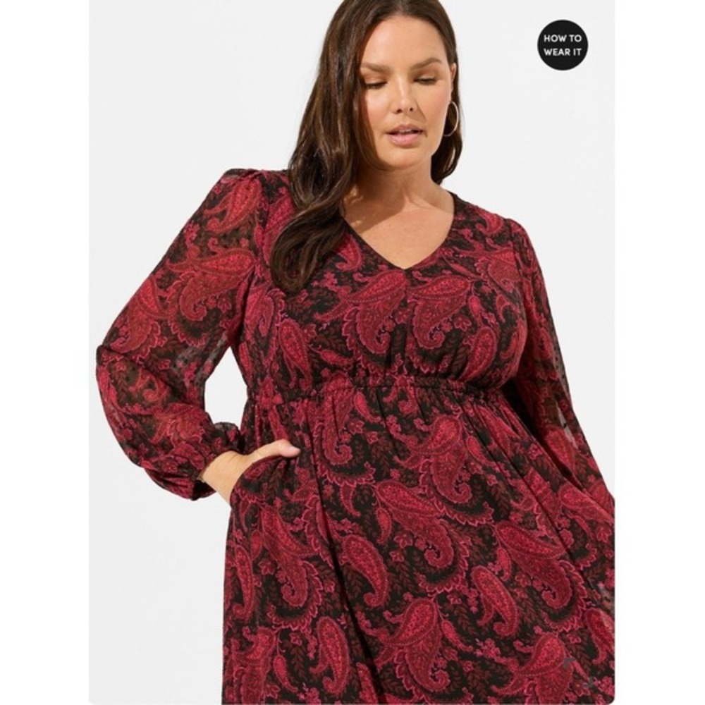 Torrid Midi Dress Tea Length Clip Dot Open Back A-Line Witchy 2 Paisley Black - Picture 4 of 11